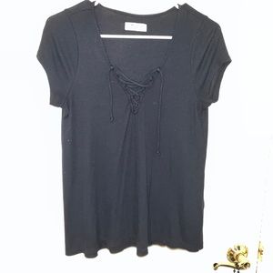 hollister black tie up shirt